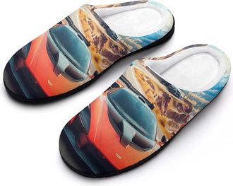 Generic Car Racing Cotton Womens Slip-on Slippers Winter Warm House Shoes with Rubber Sole for Home Office Hotel