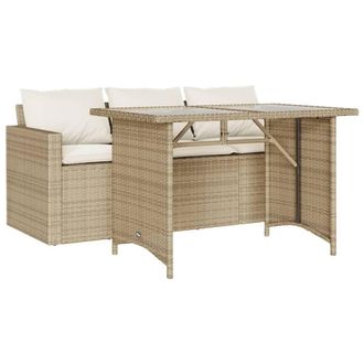 Berkfield Home 2 Piece Garden Dining Set with Cushions Beige Poly Rattan
