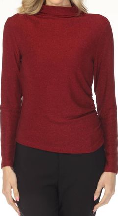 Joseph Ribkoff Shimmery Mock Neck Ruched Top In Deep Cherry