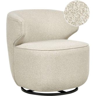 Beliani Sillón curvo industrial de bouclé con base negra giratoria 360° beige claro Molleby