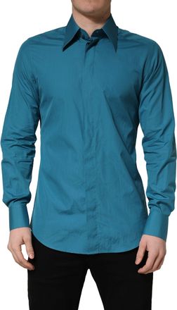 Dolce & Gabbana Mens Blue Sartoria Long Sleeve Cotton Dress Shirt
