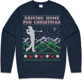 Sanfran Clothing Driving Home For Christmas Top Xmas Golf Tees Balls Club Chris Rea Funny Gift Jumper Sweater Extra Large/Navy Blue