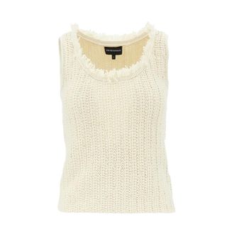 Emporio Armani Round-neck Knitwear, female, Beige, Size: XL Cotton Blend Tank Top