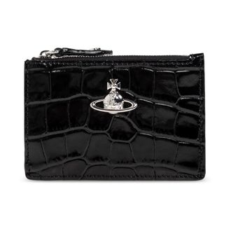 Vivienne Westwood Accessoires, Dames, Zwart, ONE Size, Leer, Embossed Croc Slim Card Holder