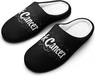 Generic Fuck1 Cancer Mens House Slippers Memory Foam Washable Cotton Slip on Home Shoes