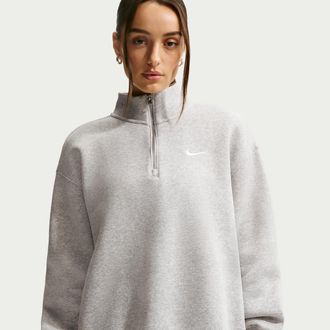 Nike Womens Nike Sportswear Phoenix Fleece Oversized 1/4-Zip Long Sweatshirt in Grey | HJ0931-043