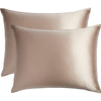 Nordstrom Set of 2 Silk Pillowcases in Tan Thread at Nordstrom, Size Standard