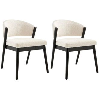 Vente-Unique Sedia in tessuto bouclette e legno di havea nero - Bianco - Lotto di 2 - ZELVYN