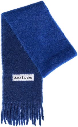 Acne Studios Logo-appliqu&eacute;d Fringed Alpaca-blend Scarf - Blue - One Size