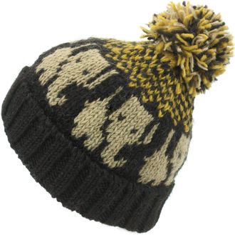 Loud Elephant Wool Knit Bobble Beanie Hat - Elephant - Brown Gold