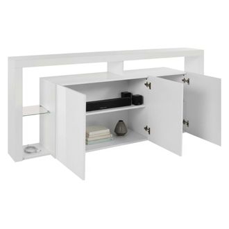Dmora Dmora - Aparador Willer, Buffet De Sal&oacute;n 3 Puertas, Aparador De Sal&oacute;n, Aparador Moderno, 200x40h80 Cm, Blanco Brillante, Con Embalaje Reforzado