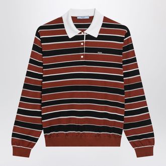 Prada Polo a righe Ruggine/Nero in seta