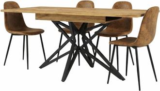 Urban Meuble Conjunto mesa comedor extensible y 4 sillas efecto cuero envejecido