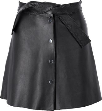 Maje Button Mini Skirt in Black Leather