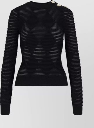 Balmain sheer ribbed crewneck button detail
