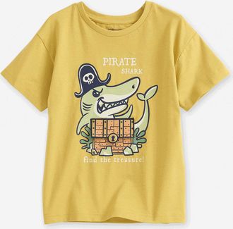 Vertbaudet Jungen T-Shirt mit witzigem Print und Recycling-Baumwolle ocker