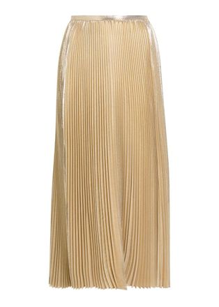 Joseph Essai Pliss&eacute; Metallic Lam&eacute; Midi Skirt - Beige - 44 (UK16 / XL)