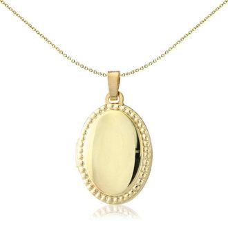 Jewelco London 9ct Gold Beaded Edge Frame Oval Locket Pendant 18x14mm - LKNR02211