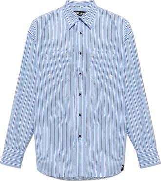 Palm Angels Shirt met streepjespatroon - Heren - Casual Overhemden - Blauw - M - Katoen - Overhemden