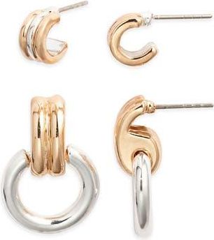 Open Edit 2 Pairs of Hoop Earrings in Gold- Silver at Nordstrom Rack