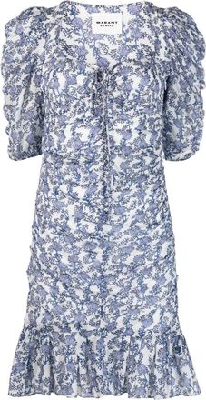 Isabel Marant floral-print ruched mini dress - women - Cotton/Organic Cotton - 34 - Blue