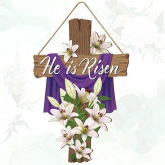 OEM 4 Letreros De Pascua Para Puertas De 13,8 X 9,1 Pulgadas - Decoraci&oacute;n Religiosa De Madera Para Pared, &iexcl;ha Resucitado
