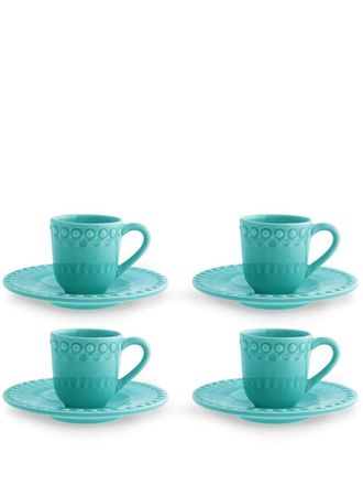 Bordallo Pinheiro Fantasia coffee cup and saucer (set of four) - Blue