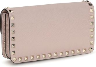 Valentino Garavani Womens Chain Wallet Rockstud Rose Quartz Calf Leather & Purses