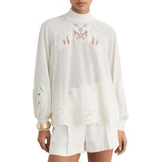 Reiss Rae Broderie Anglaise Top in Cream at Nordstrom, Size 12 Us