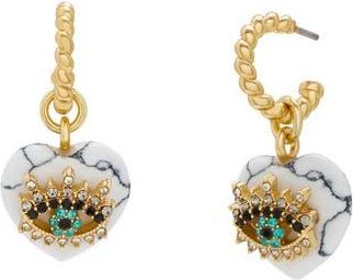 Kurt Geiger Evil Eye & Heart Drop Hoop Earrings in White at Nordstrom Rack
