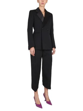 Bottega Veneta Satin Lapel Wool Blazer - Black