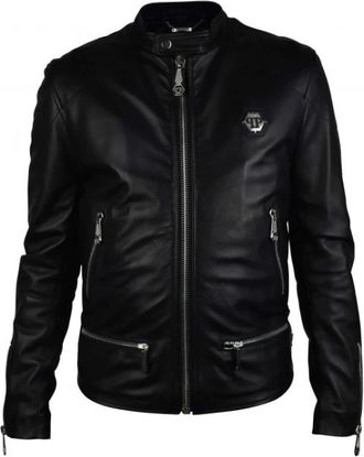 Philipp Plein Leather - Heren - Leren en Su&egrave;de Jassen - Zwart - M - Leer - Jassen