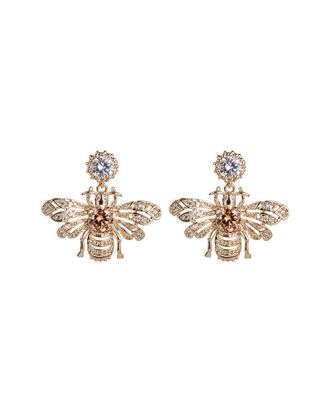 Eyecandy LA Eye Candy La 18K Gold Plated Cz Crystal Bee Dangle Earrings