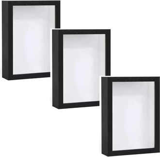 OEM Object Frames - Shadow Box Madera 3d Profundidad 3 Cm Formato A4 21x29 7 Cm - Para Fotos Arte Y Recuerdos - Negro - Paquete De 3