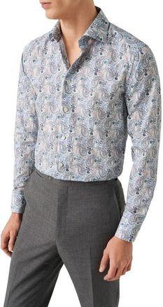 Eton Slim Fit Paisley Cotton & Lyocell Dress Shirt in Medium Blue at Nordstrom, Size 15.5