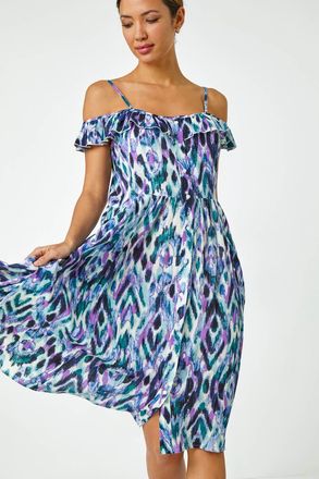 Roman Cold Shoulder Printed Midi Dress