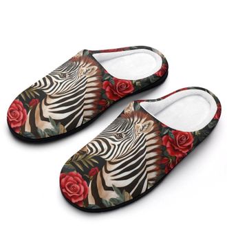 Generic Floral Zebra Womens Slippers Warm House Slippers Indoor House Shoes with Anti-Skid Rubber Sole