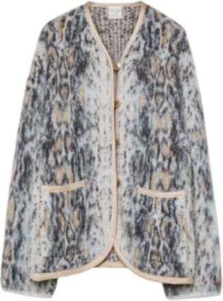 Forte_Forte Korte Alpaca Jas - Plumes de Python Patroon - Dames - Zomerjassen - Veelkleurig - L - Jassen