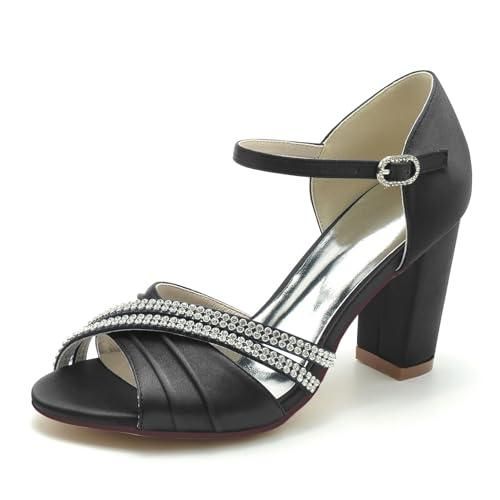 Generic Talon Bloc Haut Satin Chaussures De Mariee Peep Toe Chaussures De Mariage pour Femmes Elegante Hauts Talons Sandales 8.5Cm Noir 43 EU des 76 61 sur Stylight
