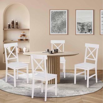 IDMarket Lote De 4 Sillas De Cocina Suzanne De Madera Blanca Con Travesa&ntilde;os