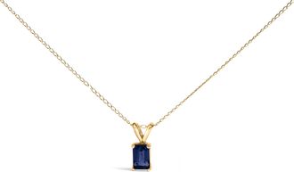 House of Brilliance 14K Gold 6x4MM Emerald Cut Gemstone Solitaire Pendant Necklace