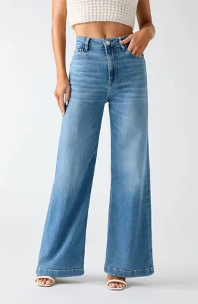 Guess Bellagio High Waist Wide Leg Jeans in Light Blue at Nordstrom, Size 27 X 32