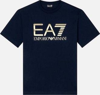 Emporio Armani Mens Graphic Logo Navy/Gold T-Shirt - Size: 38