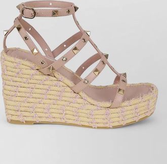 Valentino Garavani rockstud torchon leather wedge espadrilles