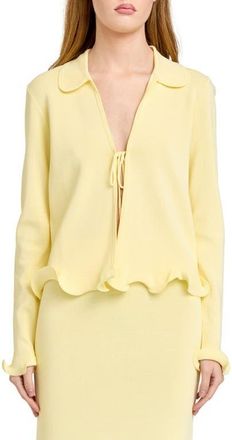 Wayf Isla Ruffle Tie Front Cardigan in Yellow at Nordstrom, Size X-Small