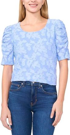 CeCe by Cynthia Steffe Crew Neck Ruched Elbow Sleeve Top Womens Clothing Vista Blue : XL, Polyester/Spandex