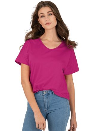 Trigema T-Shirt TRIGEMA TRIGEMA Oversized T-Shirt mit V-Ausschnitt, Damen, Gr. XL, rosa (hibiskus), 100% Baumwolle, Shirts T-Shirt