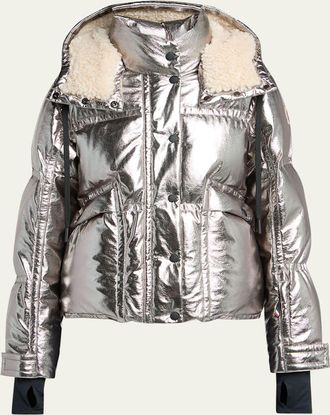 Moncler Calaque Metallic Hooded Down Ski Jacket