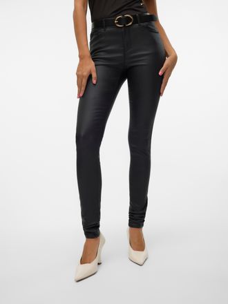 Vero Moda Stretch-Hose VERO MODA VMSEVEN COATED, Damen, Gr. XXS, L&auml;nge 32, schwarz, Web, Obermaterial: 77% Viskose, 20% Nylon, 3% Elasthan, leicht gl&auml;nzend, uni