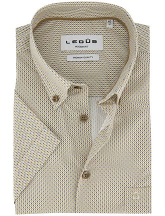Led&ucirc;b Ledub geel geprint overhemd Modern Fit korte mouw met borstzak casual